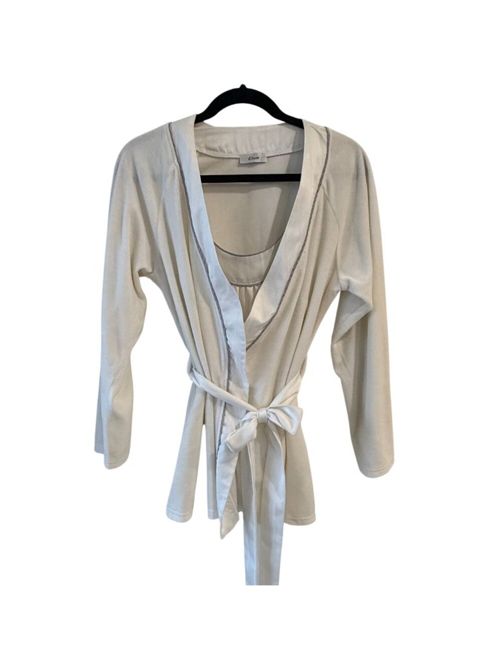 Etam White Lingerie Wrap Robe & Camisole Set Size US 8 Satin & Cotton Trim